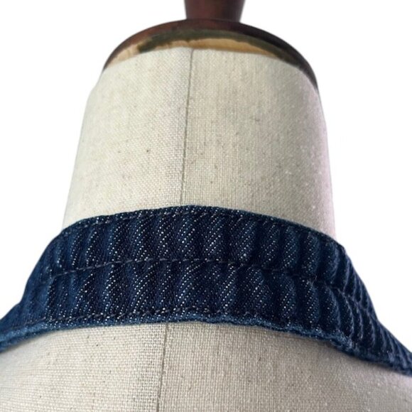 Zara Dark Wash Denim Cropped Mixed Media Halter Corset Top Hook Eye Closure Lrg - Picture 10 of 16